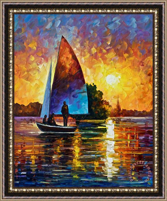 Leonid Afremov Sunset By The Lake Framed Painting