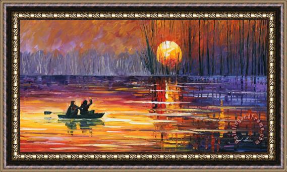 Leonid Afremov Sunset Fishing Framed Print