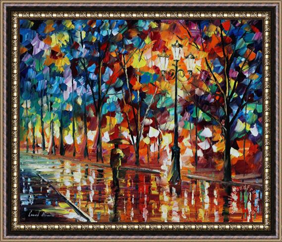 Leonid Afremov The alone umbrella man Framed Painting