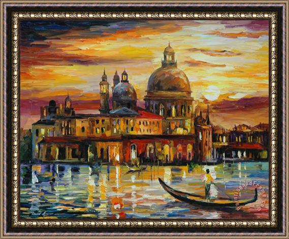 Leonid Afremov The Golden Skies Of Venice Framed Print