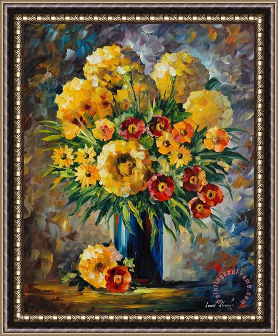 Leonid Afremov Yellow And Red Flowers Framed Print
