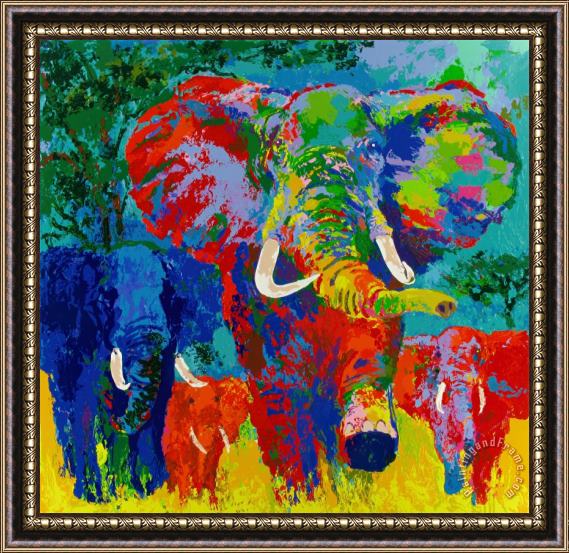 Leroy Neiman Elephant Charge Framed Painting