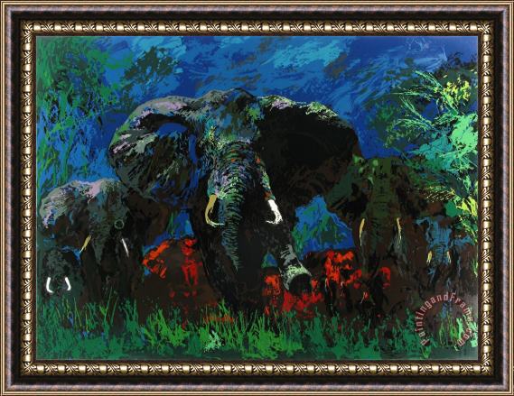 Leroy Neiman Elephant Stampede Framed Painting