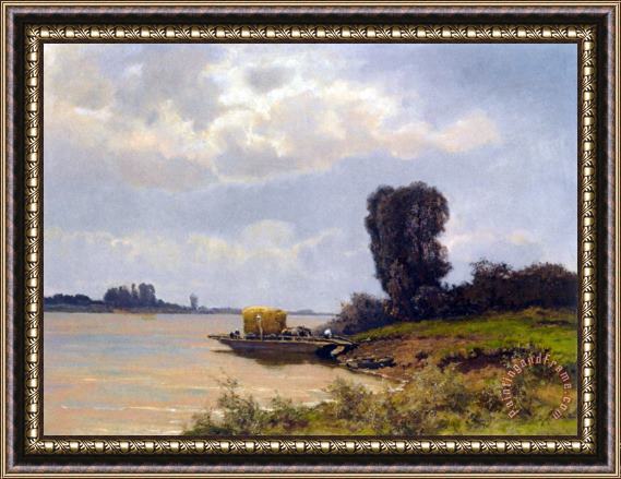Louis Apol A Ferry in a Summer Landscape Framed Painting