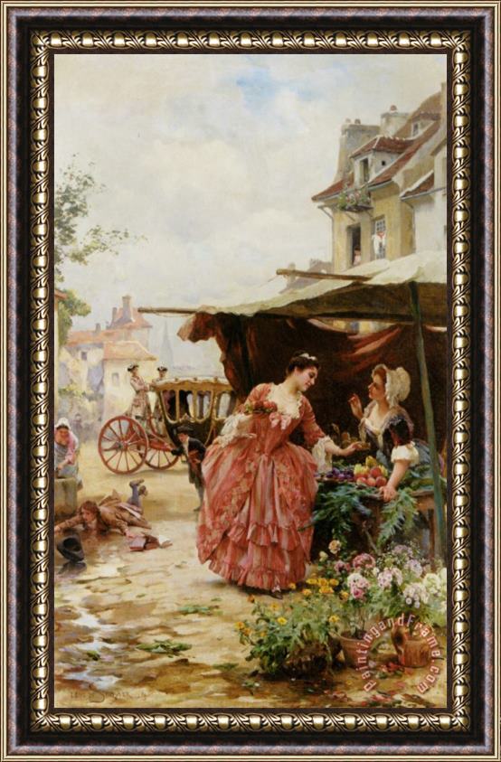 Louis Marie De Schryver Une Marchande De Fruits Et De Fleurs Framed Painting