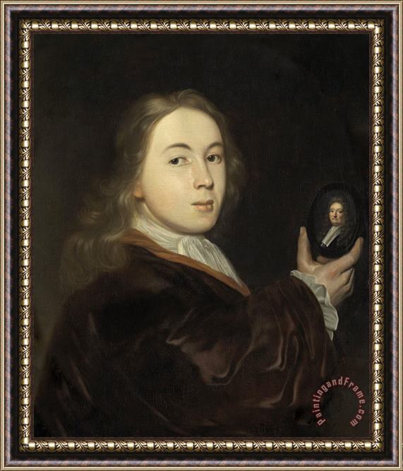 Ludolf Backhuysen Johannes Bakhuysen (1683 1731). with a Miniature Portrait of His Father Ludolf Framed Painting
