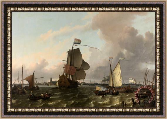 Ludolf Backhuysen The Man of War Brielle on The River Maas Off Rotterdam Framed Painting