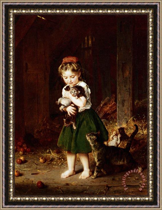 Ludwig Knaus A Handful of Kittens Framed Painting
