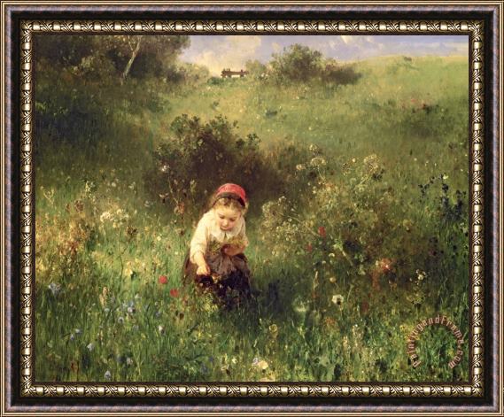 Ludwig Knaus A Young Girl In A Field Framed Print