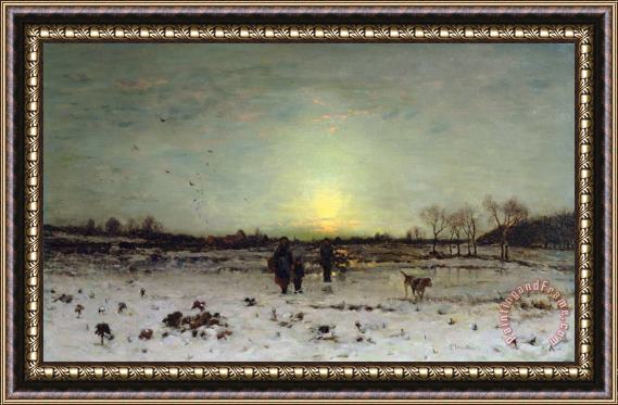 Ludwig Munthe Winter Landscape at Sunset Framed Print