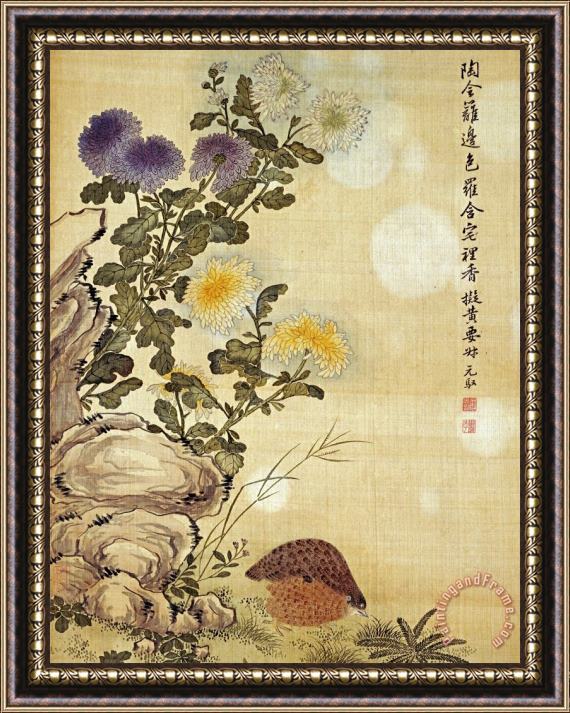 Ma Yuanyu Chrysanthemums And Quail Framed Print