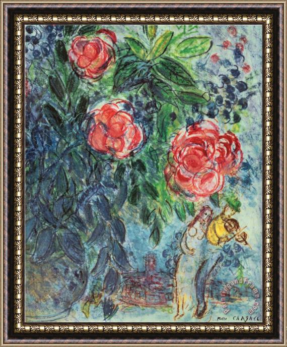 Marc Chagall Flowers And Lovers Framed Print
