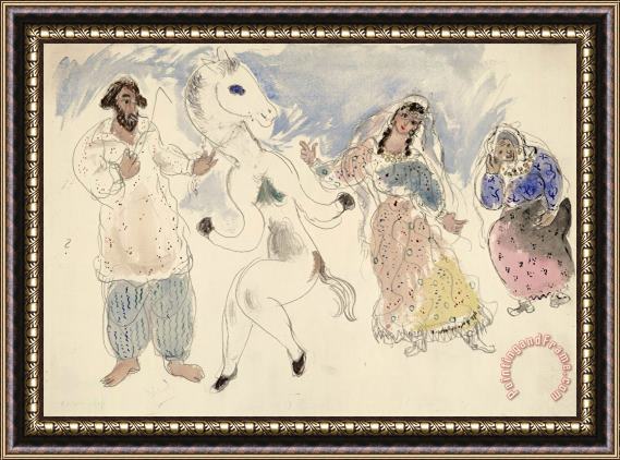 Marc Chagall Gypsies And a Horse, Costume Design for Aleko (scene Iv). (1942) Framed Painting