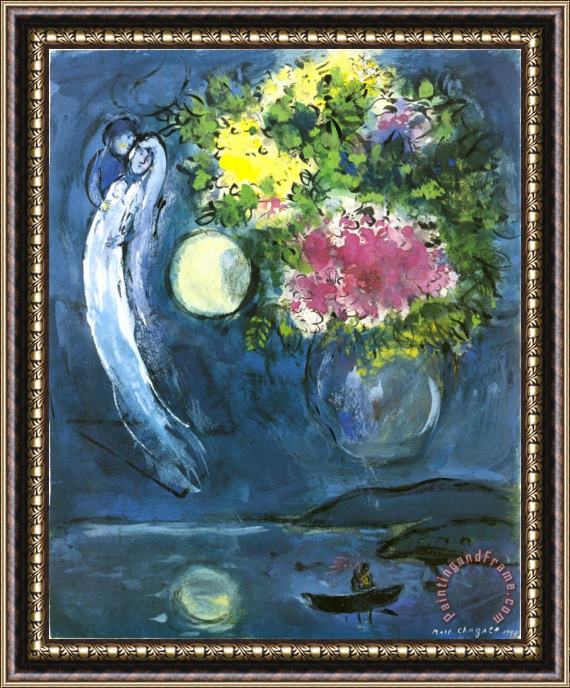 Marc Chagall Lovers with Bouquet C 1949 Framed Painting