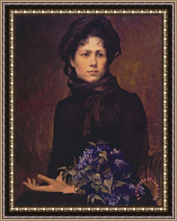 Maria Konstantinowna Bashkirtseff Young Woman with Lilacs Framed Print