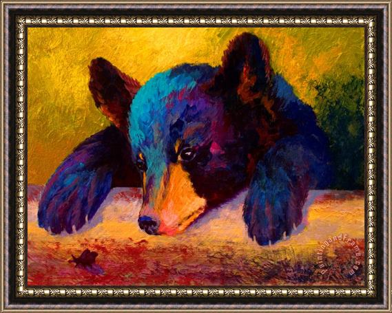 Marion Rose Chasing Bugs - Black Bear Cub Framed Print