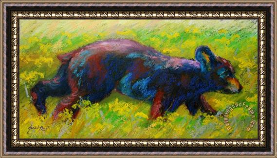 Marion Rose Running Free - Black Bear Cub Framed Painting