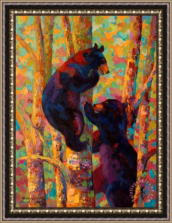 Marion Rose Two High - Black Bear Cubs Framed Painting