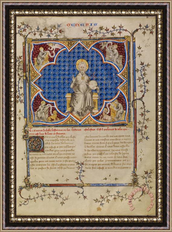 Master of Jean de Mandeville  Christ in Majesty And The Four Evangelists with Their Symbols Framed Print