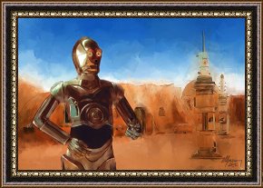 Pinocchio Wishes Upon a Star Framed Paintings - C3PO Star Wars by Michael Greenaway