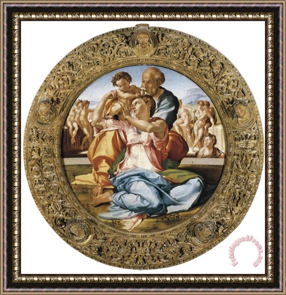 Michelangelo Buonarroti Michelangelo The Holy Family with St Framed Painting