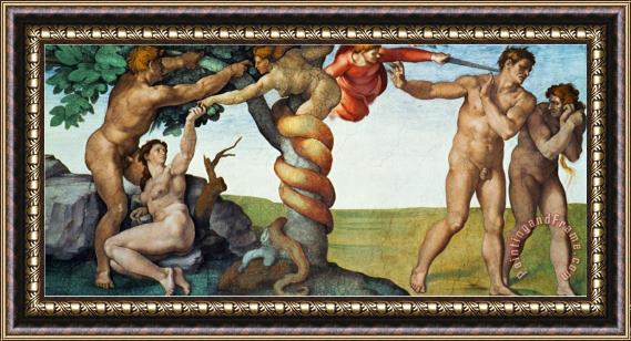 Michelangelo Buonarroti Original Sin Ceiling Frescoes After Restoration Framed Painting
