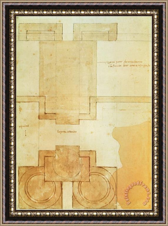 Michelangelo Buonarroti Plan of The Drum of The Cupola of The Church of St Peter S Basilica Framed Print
