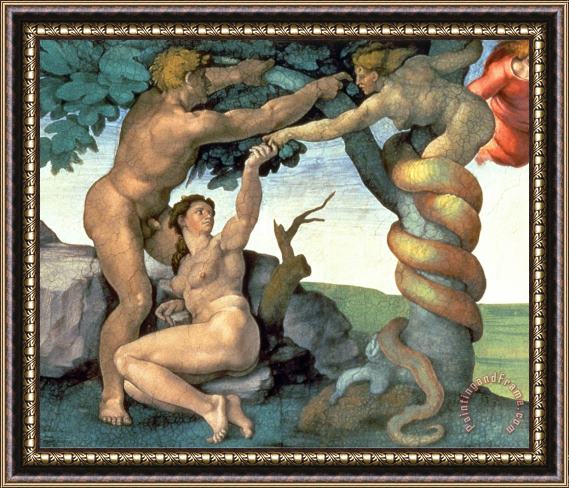 Michelangelo Buonarroti Sistine Chapel Ceiling 1508 12 The Fall of Man 1510 Post Restoration Framed Painting
