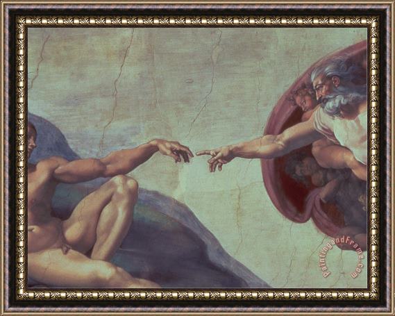 Michelangelo Buonarroti Sistine Chapel Ceiling Creation of Adam Detail of The Outstretched Arms 1510 Framed Painting
