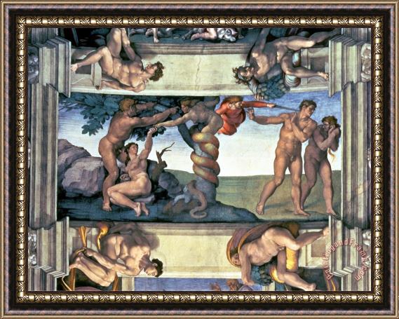 Michelangelo Buonarroti Sistine Chapel Ceiling The Fall of Man And The Expulsion From The Garden of Eden Framed Print