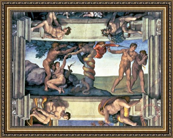 Michelangelo Buonarroti Sistine Chapel Ceiling The Fall Of Man And The Expulsion From The Garden Of Eden Framed Painting By Michelangelo Buonarroti