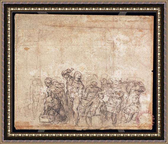 Michelangelo Buonarroti Study of Figures for a Narrative Scene Framed Painting