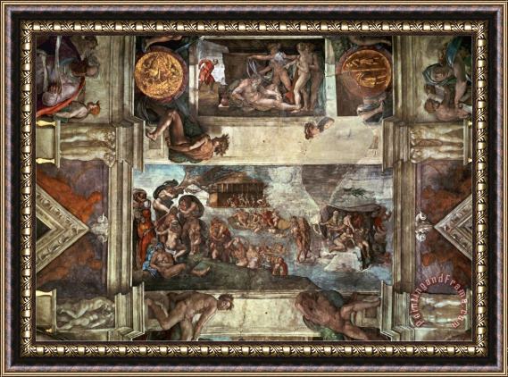 Michelangelo Buonarroti The Sistine Chapel Noah S Drunkenness The Flood Framed Painting