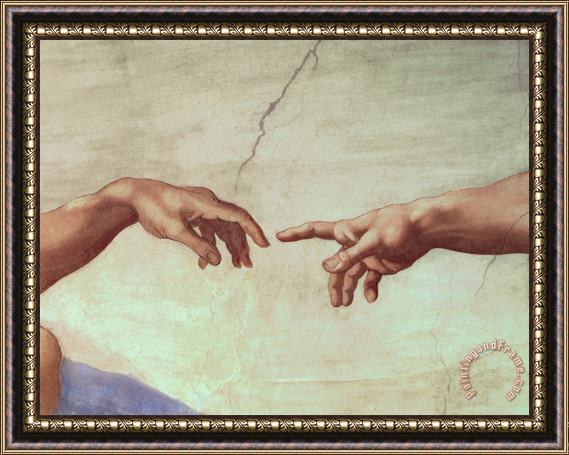 Michelangelo Detail from The Creation of Adam Framed Painting