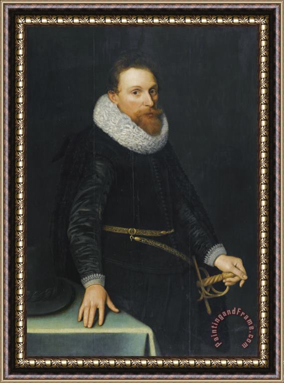 Michiel Jansz. Van Miereveld Portrait of a Gentleman, Three Quarter Length, Standing, Wearing a Black Tunic And White Ruff Framed Print