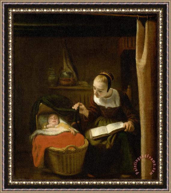 Nicolaes Maes Young Woman at a Cradle Framed Print