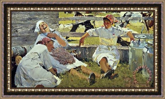 Nicolai Baskakov Milkmaids, Novella Framed Painting