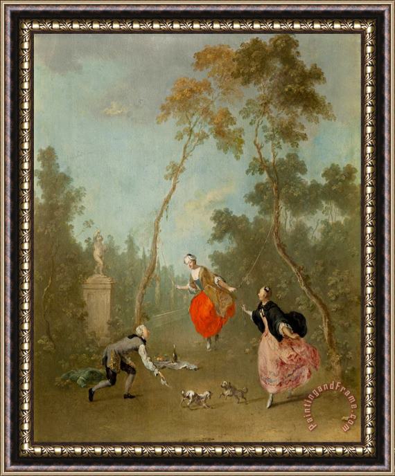 Norbert Grund Lady on a Swing Framed Painting