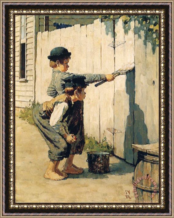Norman Rockwell Tom Sawyer Whitewashing The Fence Framed Print