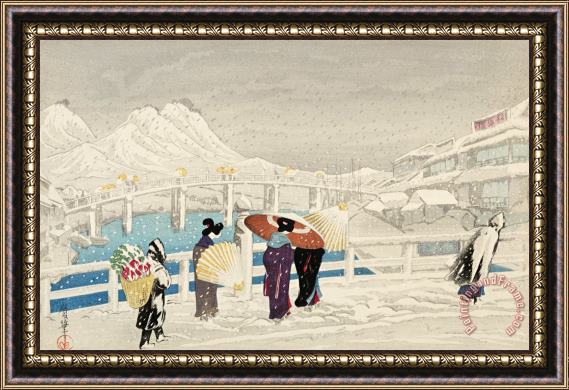 Oda Kazuma Matsuye Bridge in Snow (matsuye Ohashi) Framed Print