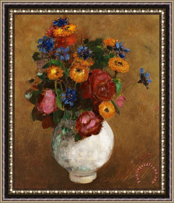 Odilon Redon Bouquet Of Flowers In A White Vase Framed Painting