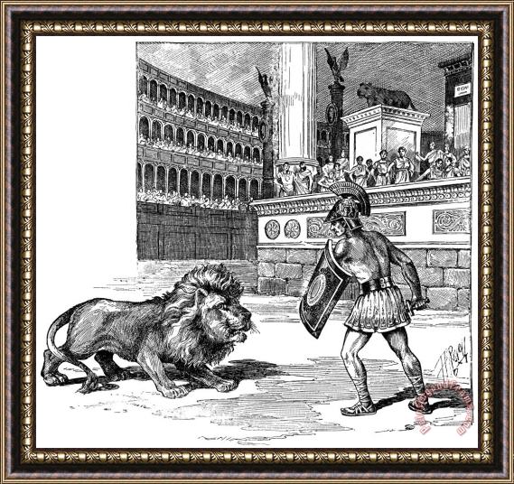 Others Lion & Gladiator Framed Painting