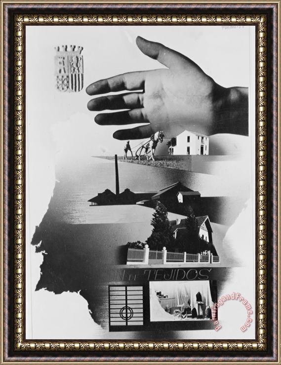 Others Spanish War Poster C1935-1942 The Protective Hand Of The State Shielding The Nation Framed Print