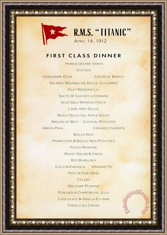 Others Titanic: Menu, 1912 Framed Painting