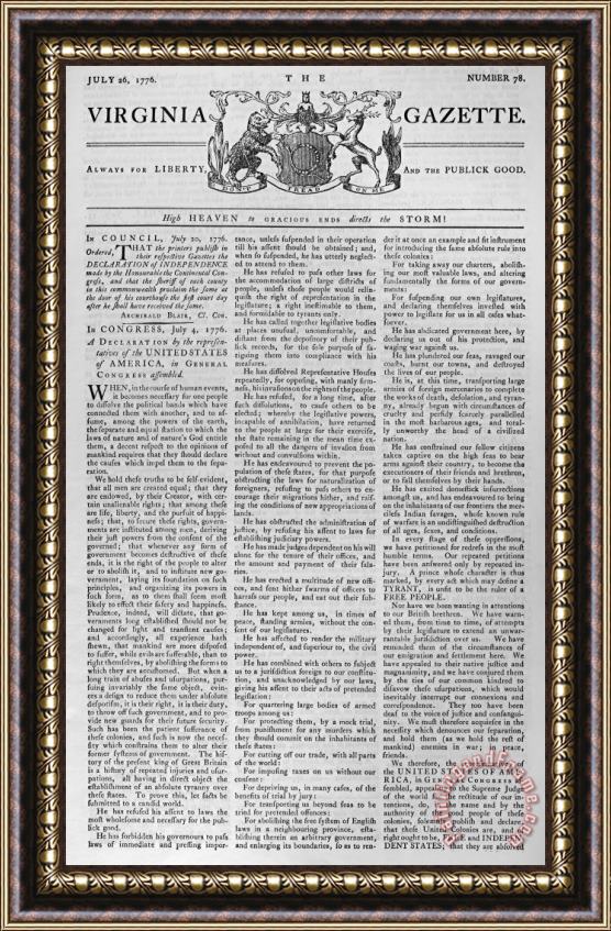 Others Virginia Gazette, 1776 Framed Print
