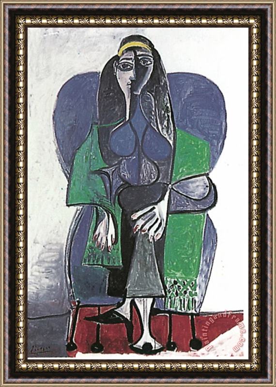 Pablo Picasso Femme Assise a L Echarpe Verde C 1960 Framed Painting