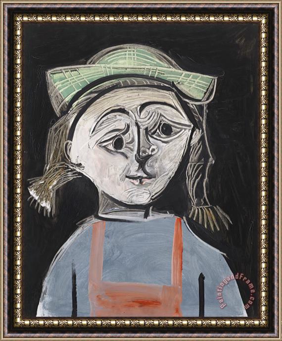 Pablo Picasso Fillette Aux Nattes Et Au Chapeau Vert Framed Painting