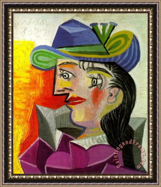 Pablo Picasso Lady in The Blue Hat Framed Painting