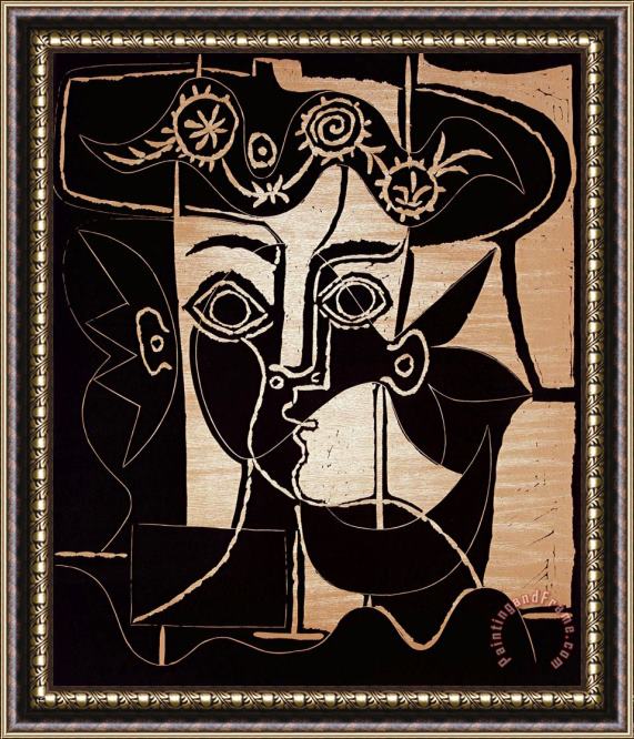 Pablo Picasso Large Woman S Head with Decorated Hat Framed Painting