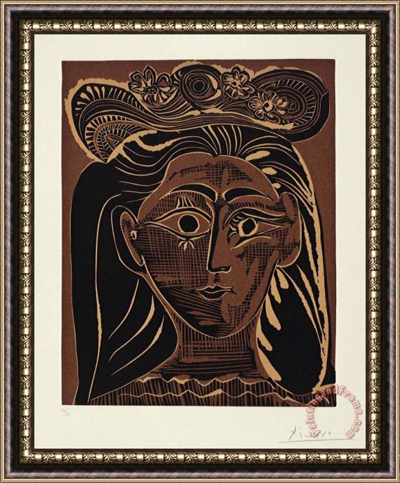 Pablo Picasso Portrait De Jacqueline, Chapeau De Paille Fleri Framed Print